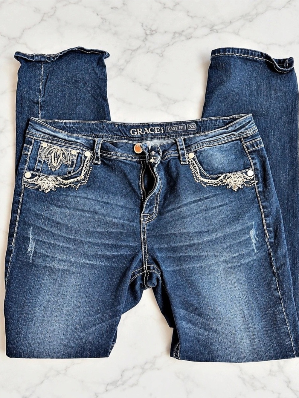 Grace in LA Easy Fit Size 32 Embroidered Western Bootcut Jeans